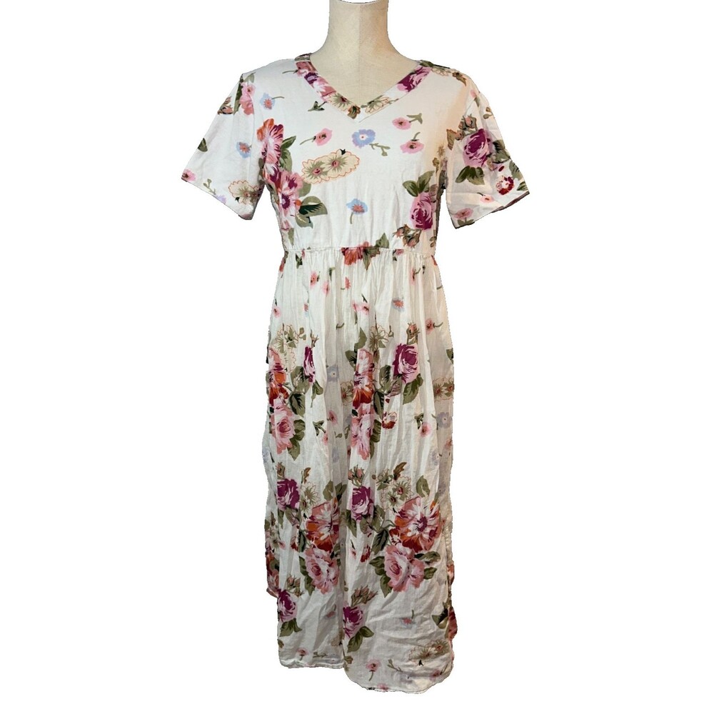 CW Classics Women’s Cottagecore Peasant Boho Midi Dress size S Mix Media V-Neck